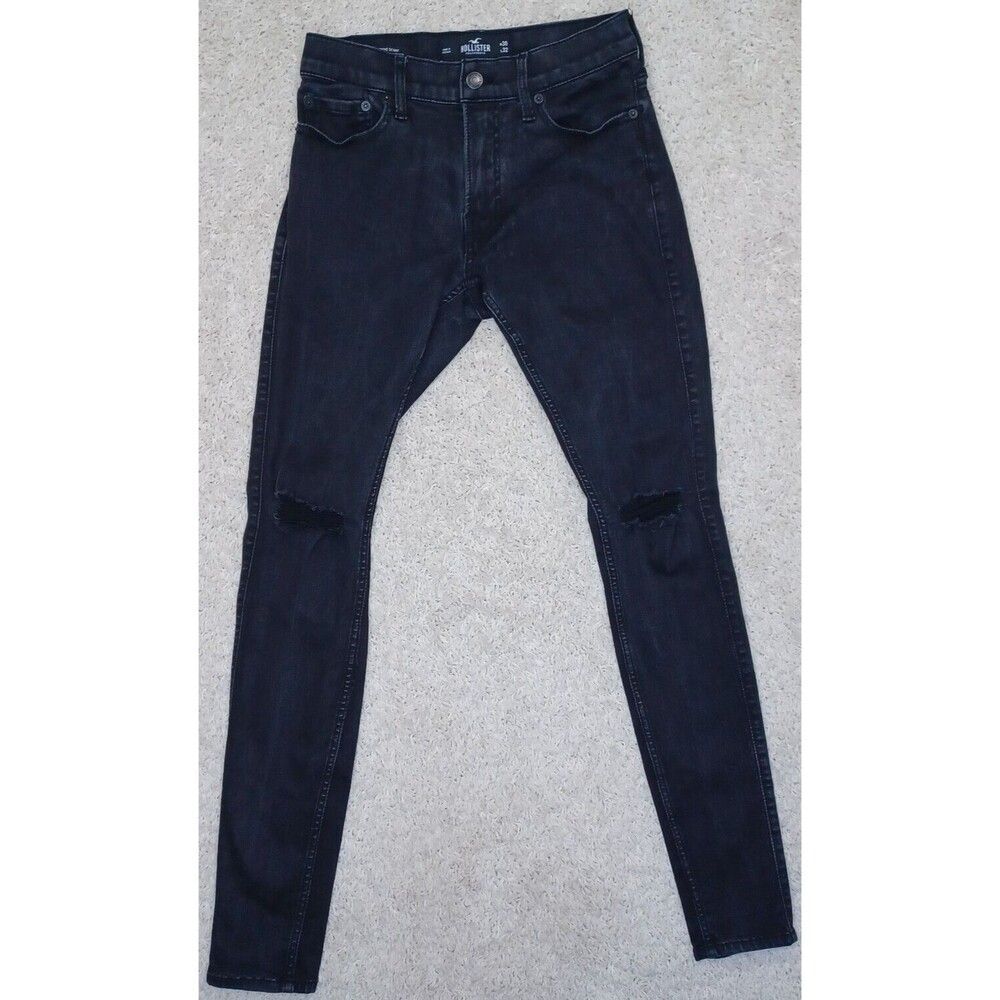 HOLLISTER Extreme Stretch Skinny Distressed Blue Lightwash Black Jeans 30 x 32